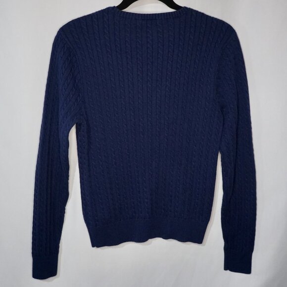 Polo Ralph Lauren Cable Knit Crew Neck Logo Sweater Navy - L Fits Like Size M - Picture 2 of 8